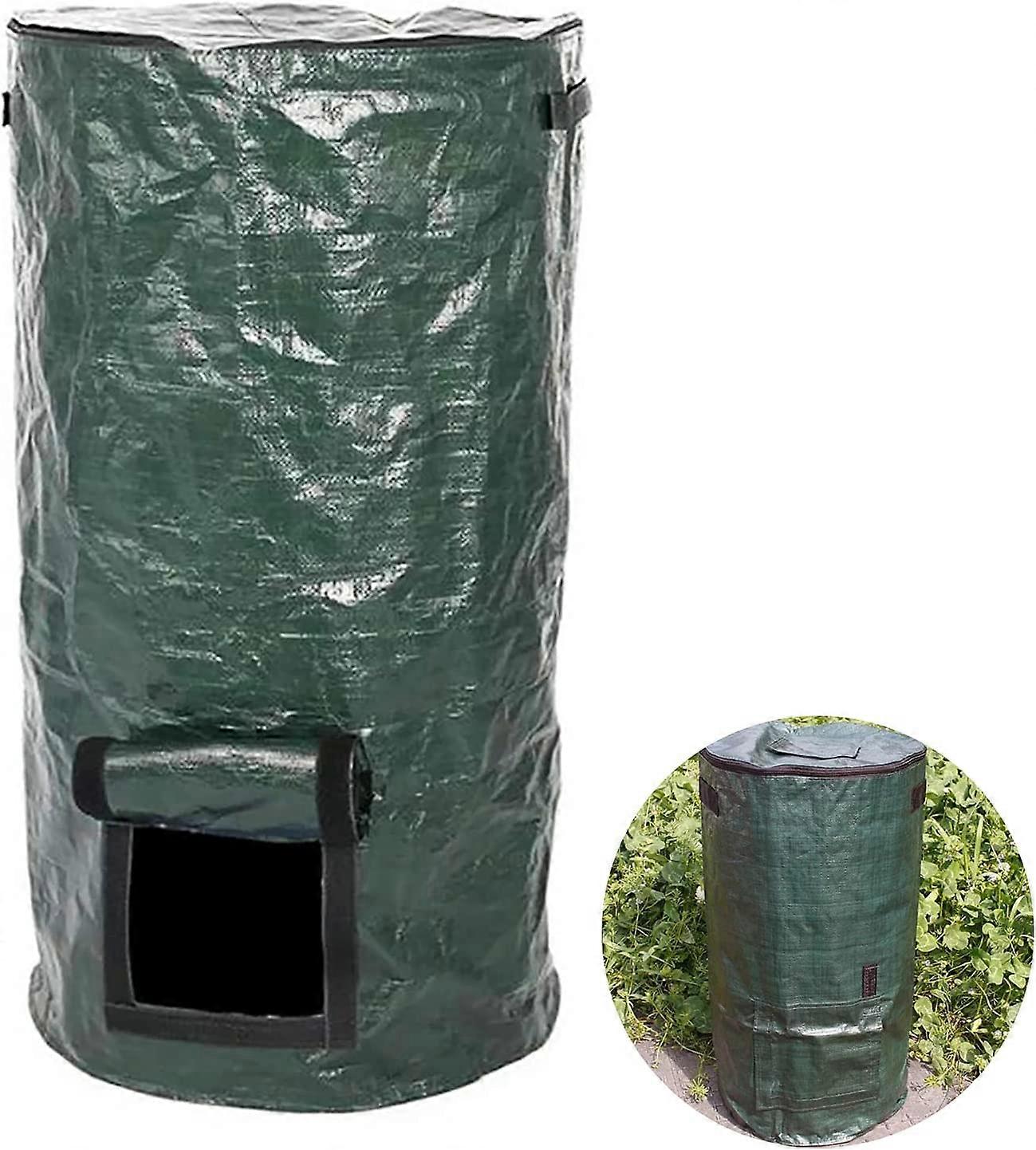 كيس نفايات الحديقة مع غطاء, 60 لتر / 80 لتر كيس نفايات الحديقة, كيس السماد, كيس أوراق جمع نفايات تخمير نفايات المطبخ (S35 × 60 سم)