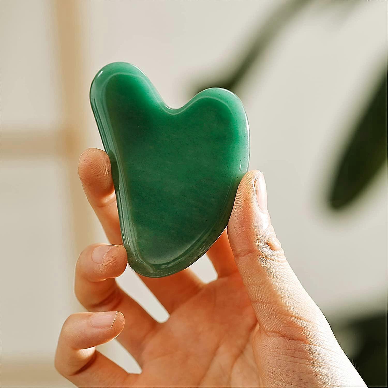Gua Sha Facial Tool, Natural Jade Stone Guasha Board for SPA Acupuncture Therapy Trigger Point Treatment, Gua Sha Scraping Massage Tool (Green)