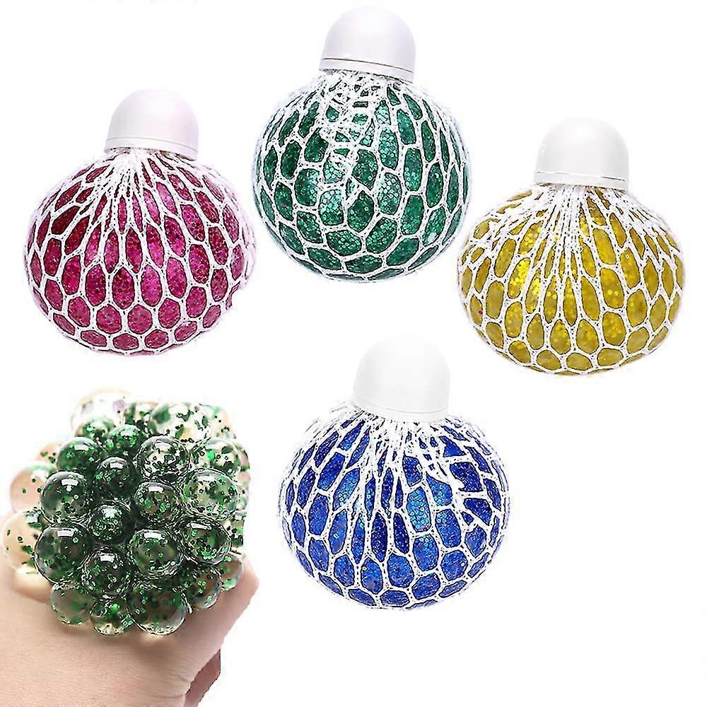 Squeeze Ball With Net, Pack Of 4 Squishy Mesh Ball, Squeeze Ball In Net, Glitter, Stress Ball Fidget Toy, Anti-stress Toy
