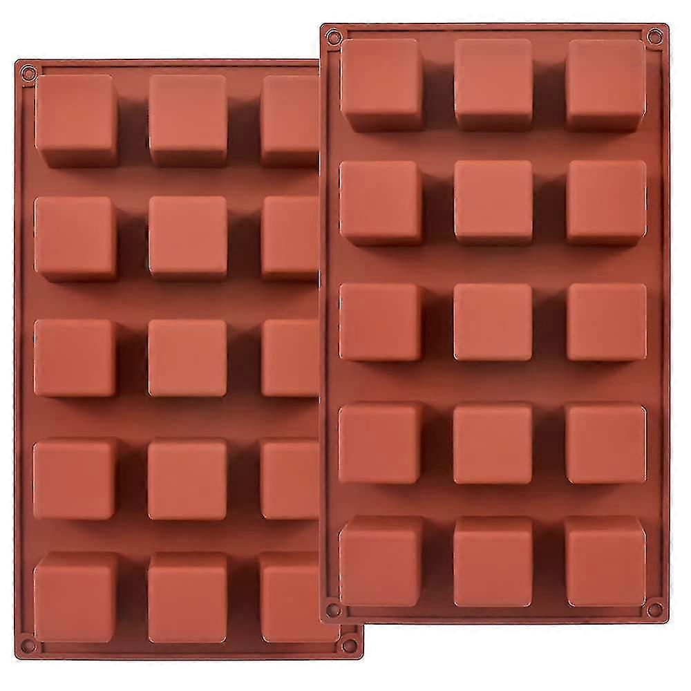 15 Cavities 1.4 Inch Square Silicone Mould, Cube Mould For Making Chocolate Candy, Cake, Ice Cube Tray, Truffles Pralines, Pack Of 2