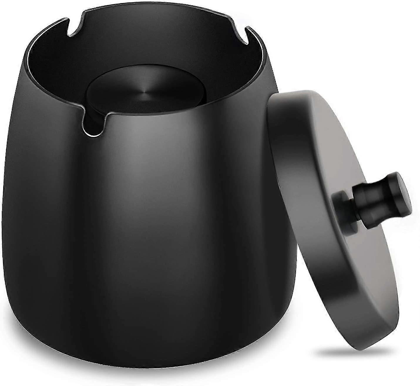 Edelstahl-Aschenbecher mit Deckel für Zigarettenreste (schwarz)