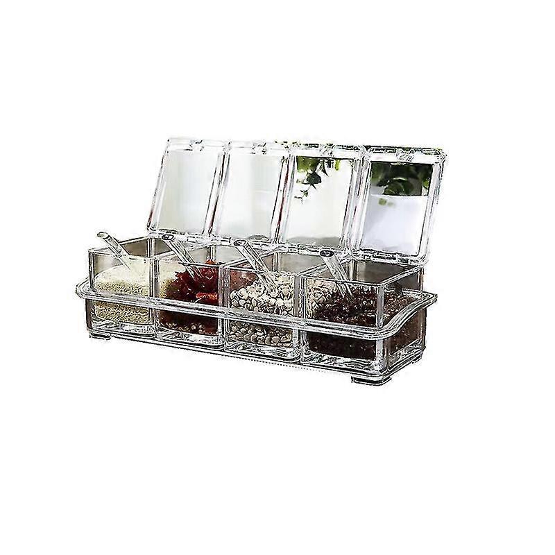 Acrylic Spice Container 4 Compartment Spice Jars Kitchen Storage Seasoning Box