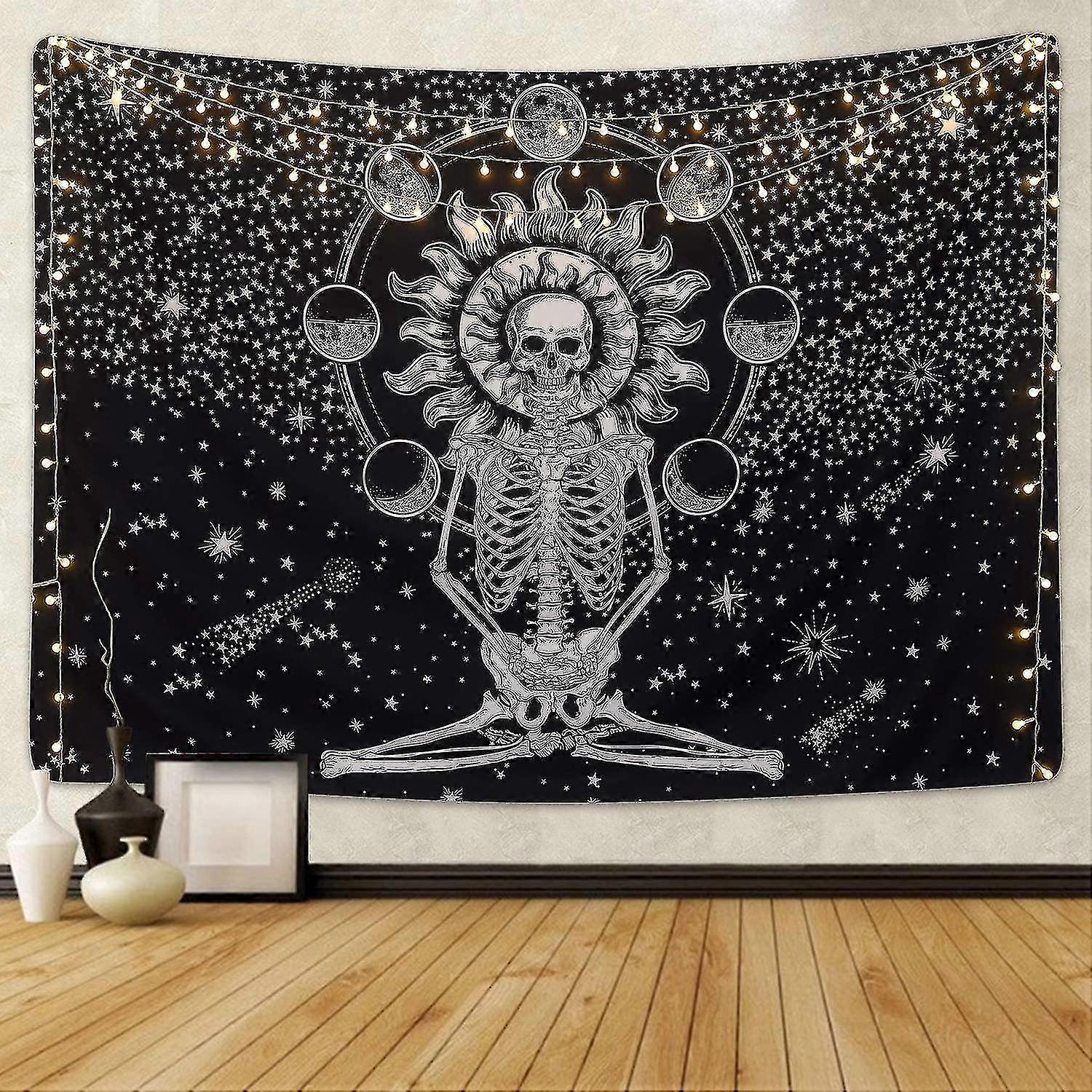 Skull Tapestry Meditation Skeleton Tapestry Chakra Tapestry Starry Tapestry Black And White