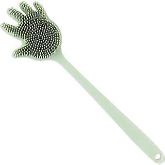 Palm Shape Body Bath Back Brush,silicone Long Handle Double Sided Shower Brush Ultra Soft Bristle(green)