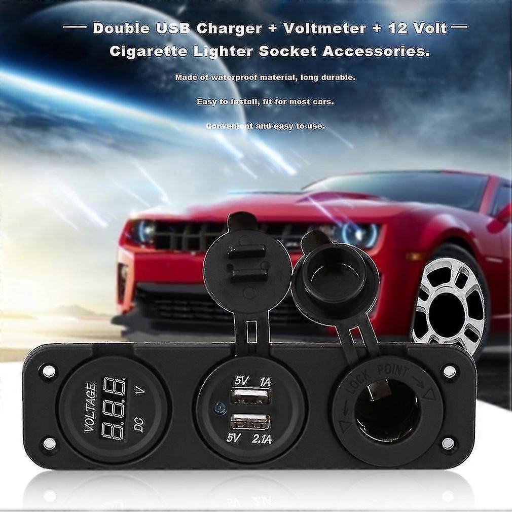 Double Usb Charger + Voltmeter + 12 Volt Cigarette Lighter Socket Accessories