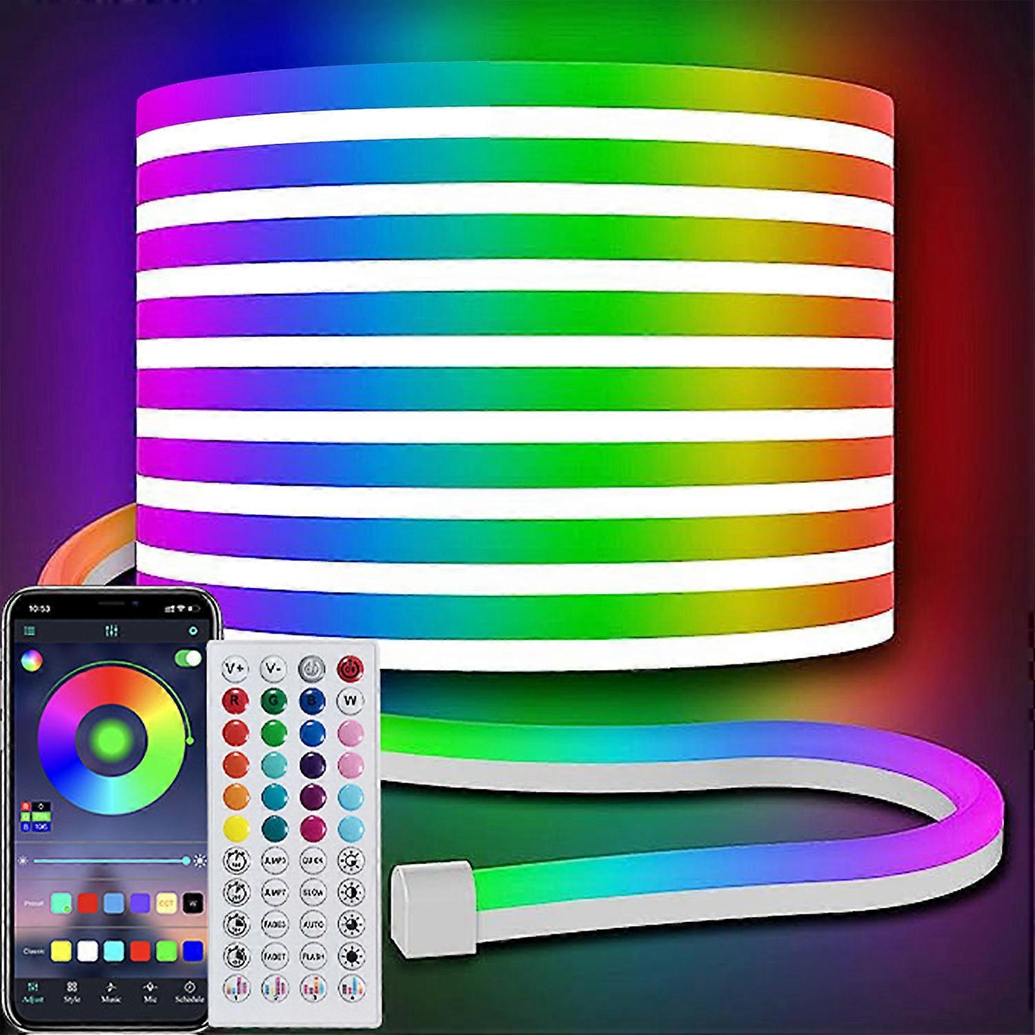 Flexible Neon LED Strip, Control with App/Remote, Multiple Modes, IP65 Outdoor RGB Neon Lights, Waterproof,100% New