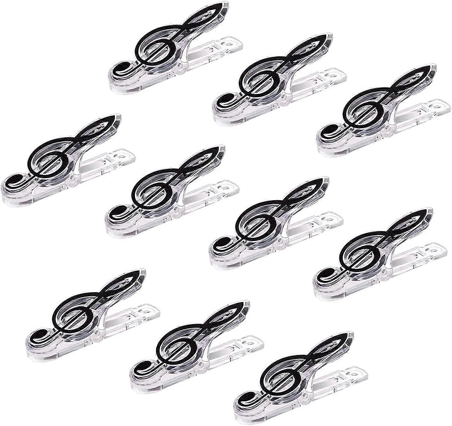 10 Pack Clear Plastic Music Note Clips for Pages and Sheet Music (Black)