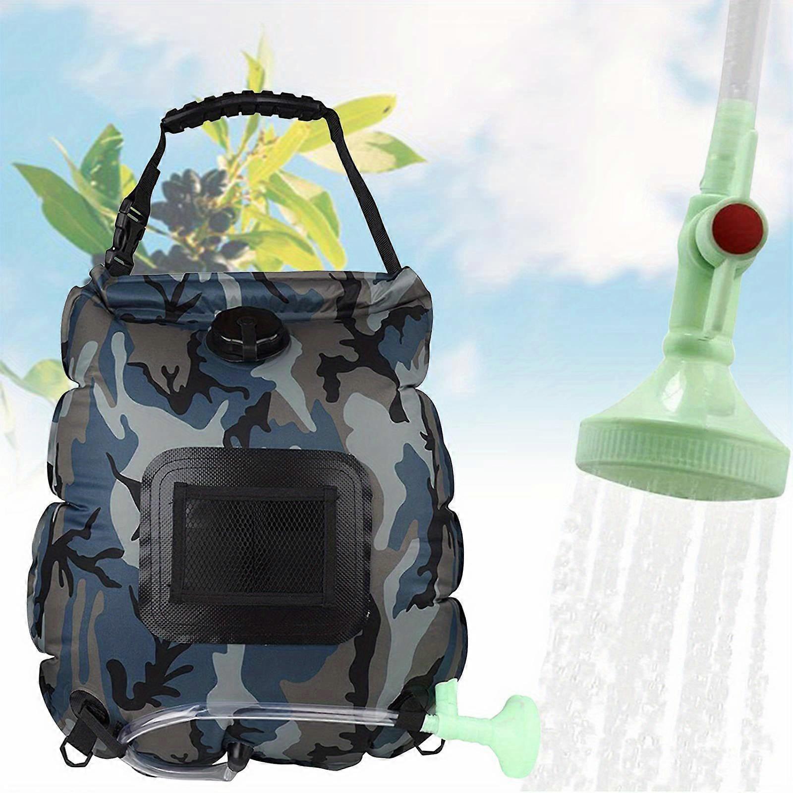 5ガロン/ 20Lソーラーシャワーバッグ、取り外し可能なホースとキャンプビーチスイミングアウト用のオンオフ切り替え可能なシャワーヘッドを備えたソーラーヒーターキャンプシャワーバッグ