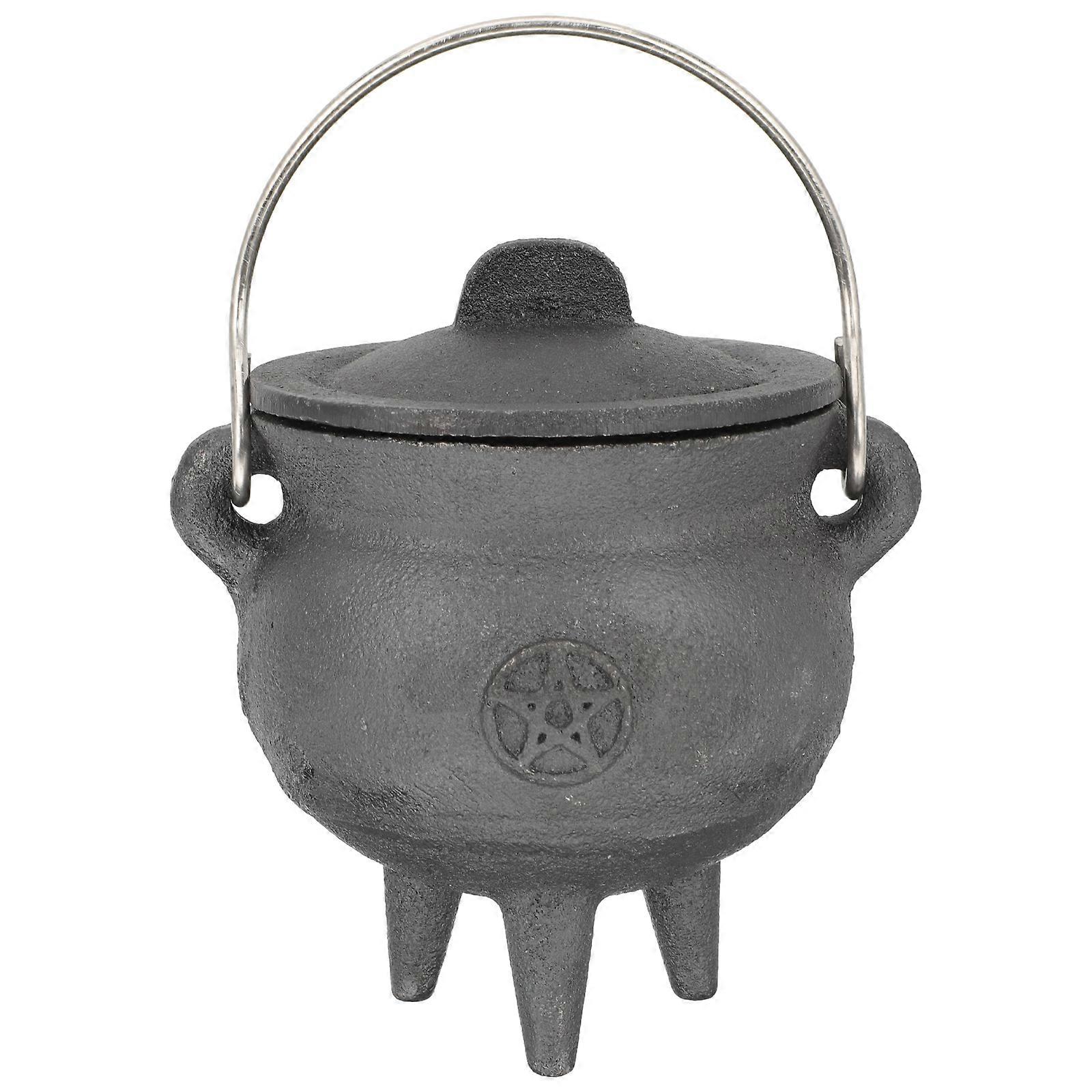 Witch Pot with Lid Iron Pot Handicraft Desktop Ornament Halloween Sacrifice Prop