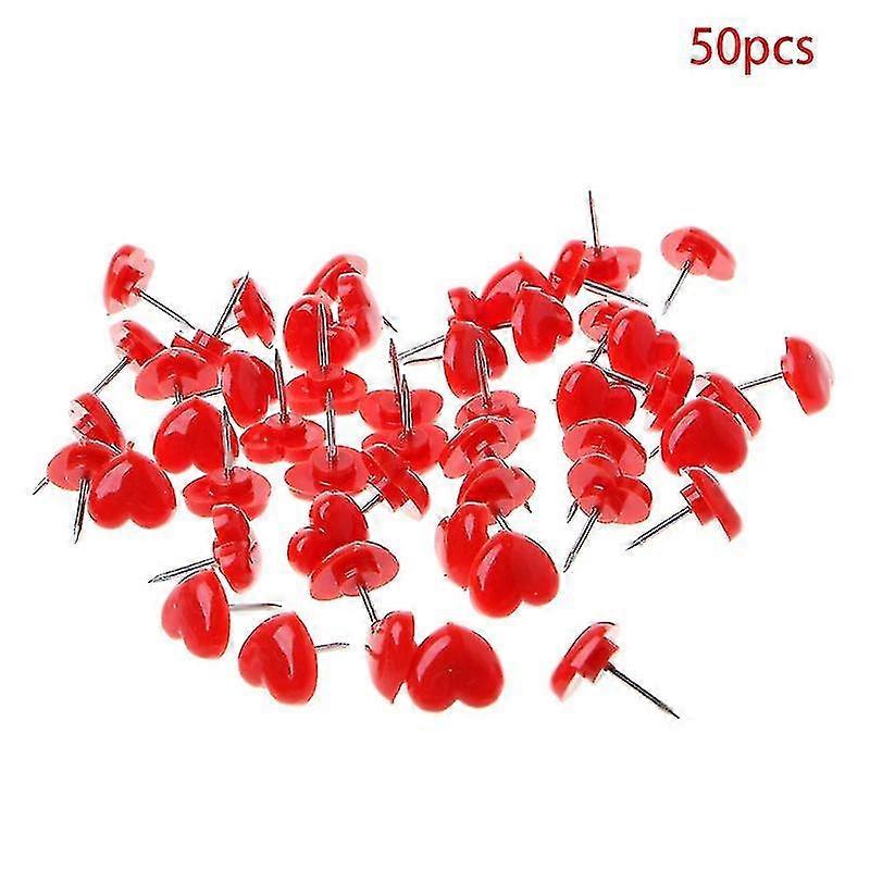 50 Pcs Heart Shape Plastic Quality Colored Push Pins Thumbtacks Office School