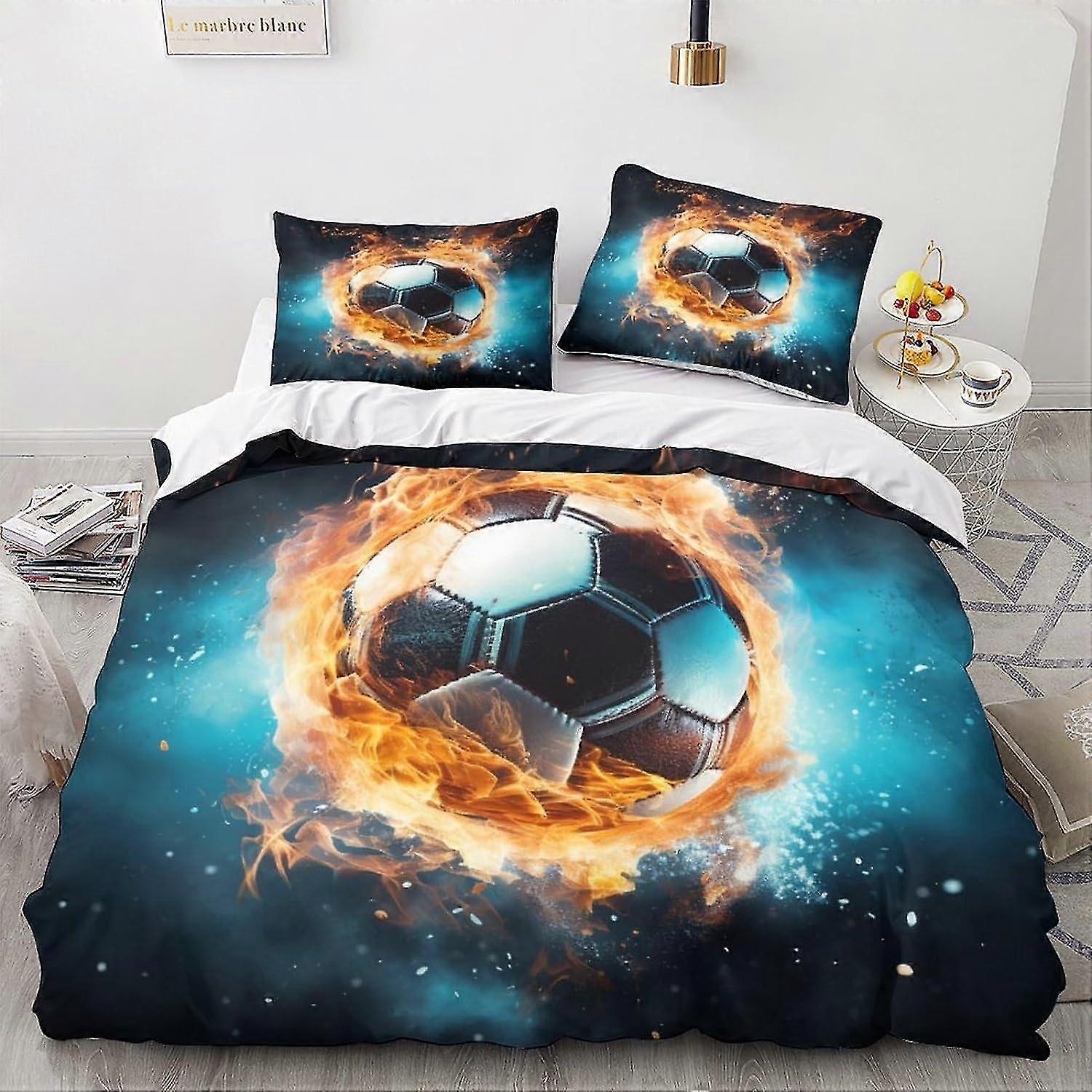 o3428 Lençóis 3 Peças Capa de Edredom de Bola de Futebol com Fronhas, Conjunto de Cama com Estampa de Futebol com Fecho de Zíper, Capa de Colcha Esportiva Lençóis King f