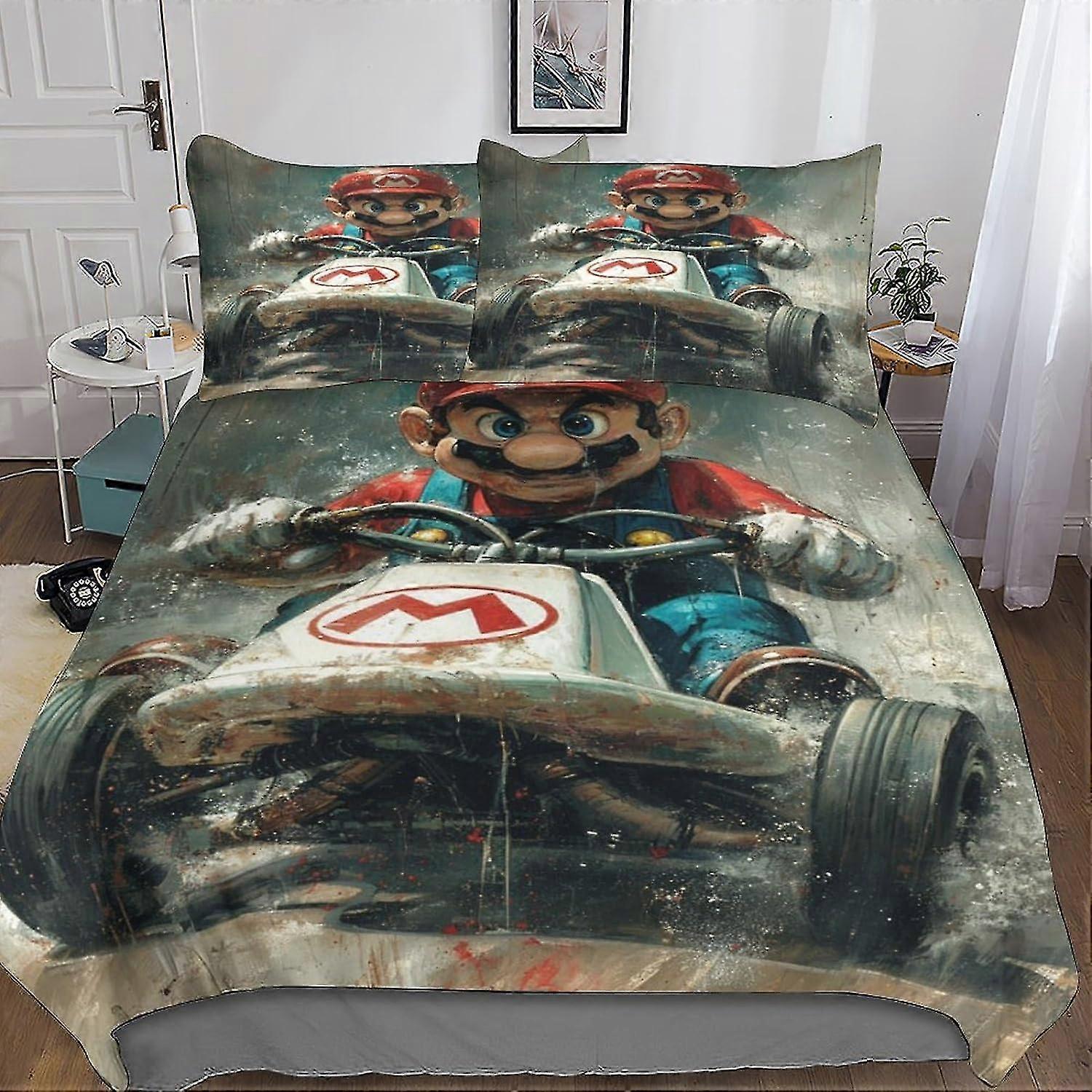 o4554 Lençóis DSJackson Mario Bros 3D Impresso Quilt Cover 3-piece Cartoon Duvet Cover Conjunto de Cama com Microfibra com Fecho de Zíper Oculto com P
