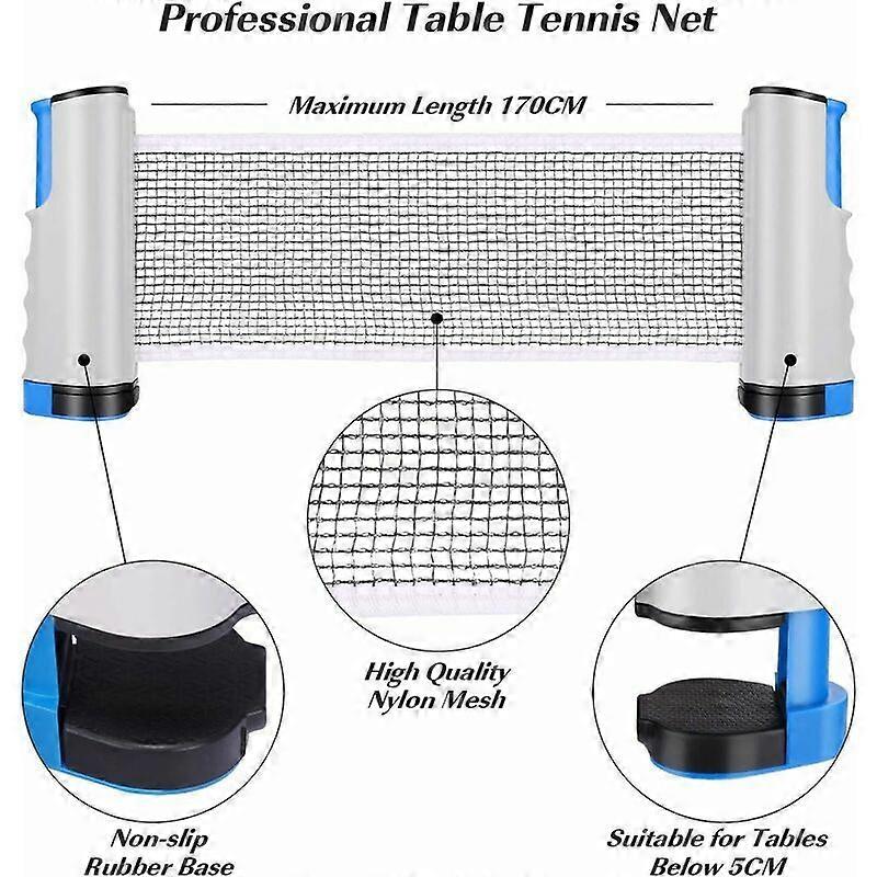 DWW-(bleu et jaune) filet de tennis de table, filet de tennis de table rétractable portable et réglable pour table de ping-pong, bureau, cuisine ou table à manger