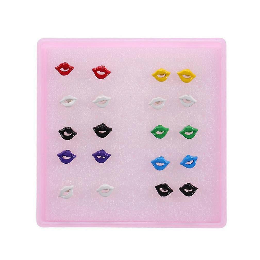 12 Pairs Ear Studs Set Glazed Surface Square Lip Stud Earrings for Daily Use