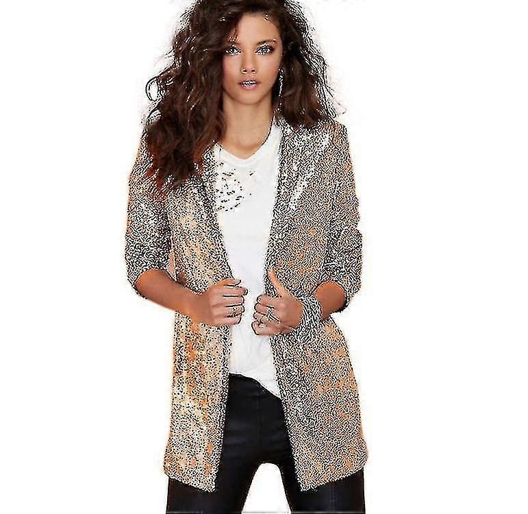 Women's Sequin Jacket Open Front Blazer Casual Long Sleeve Cardigan Coat