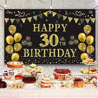 Tenrany Home 30 Fondo di Buon Compleanno Decorazione di Festa, Nero e Oro Happy 30th Birthday Banner per Uomo Donna Anniversario Cabina Fotografica Sfondo di Buon Compleanno (30th