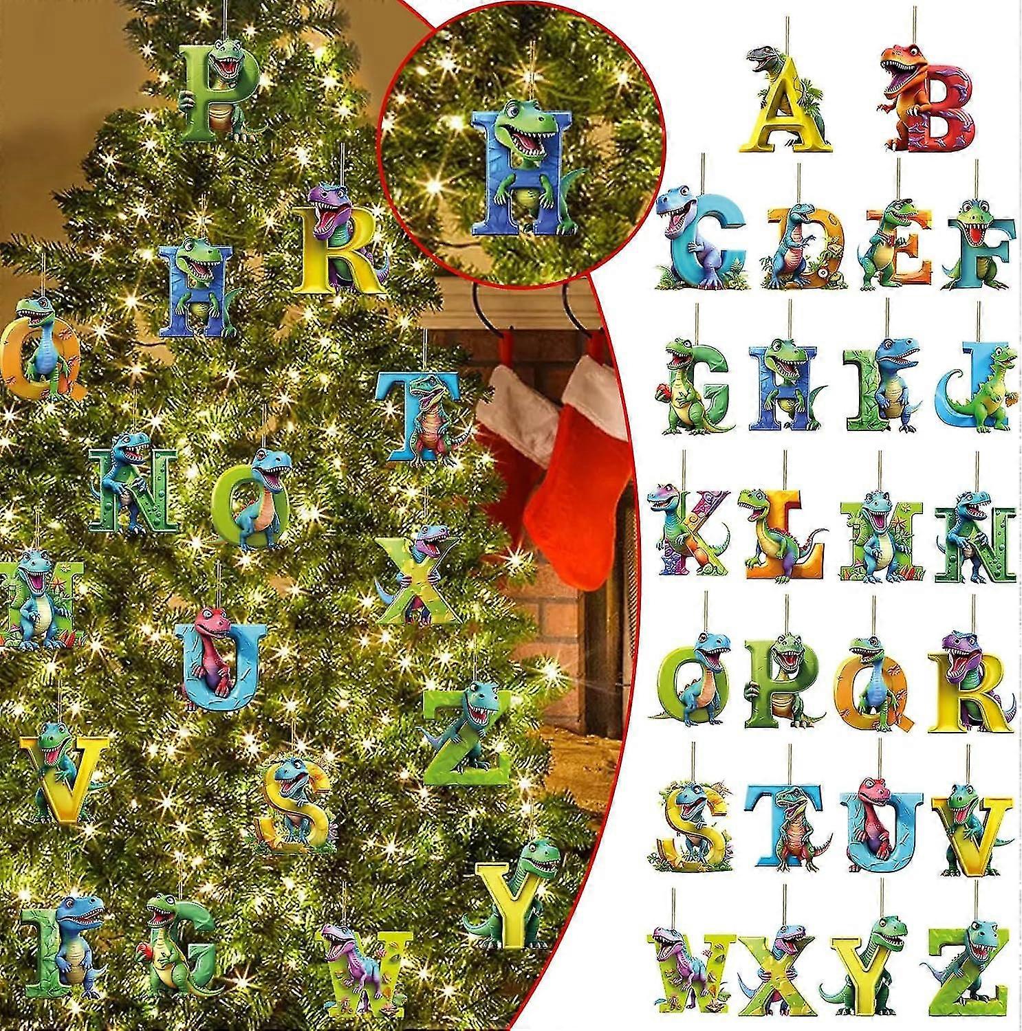 Jul Dinosaur Prydnader 26 Bokstav Akryl Dino Figurer Hängande Gåva Julgran Juldekor