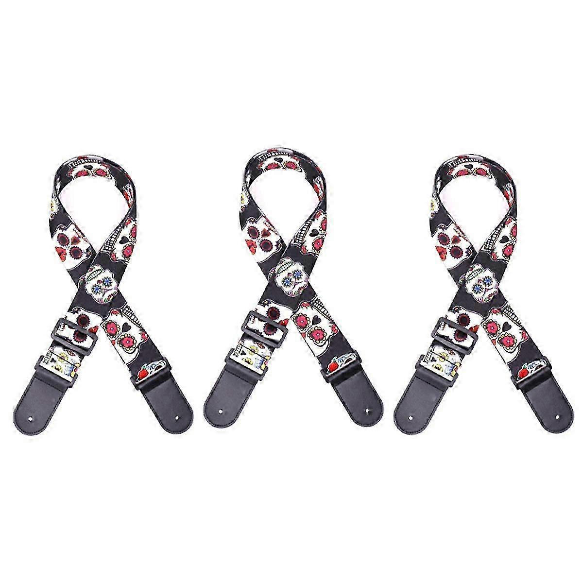 Skalle Läder Nylon Fluorescerande Tryck Folk Gitarr Rem Elgitarr Rem, Akustisk Gitarr Rem, c