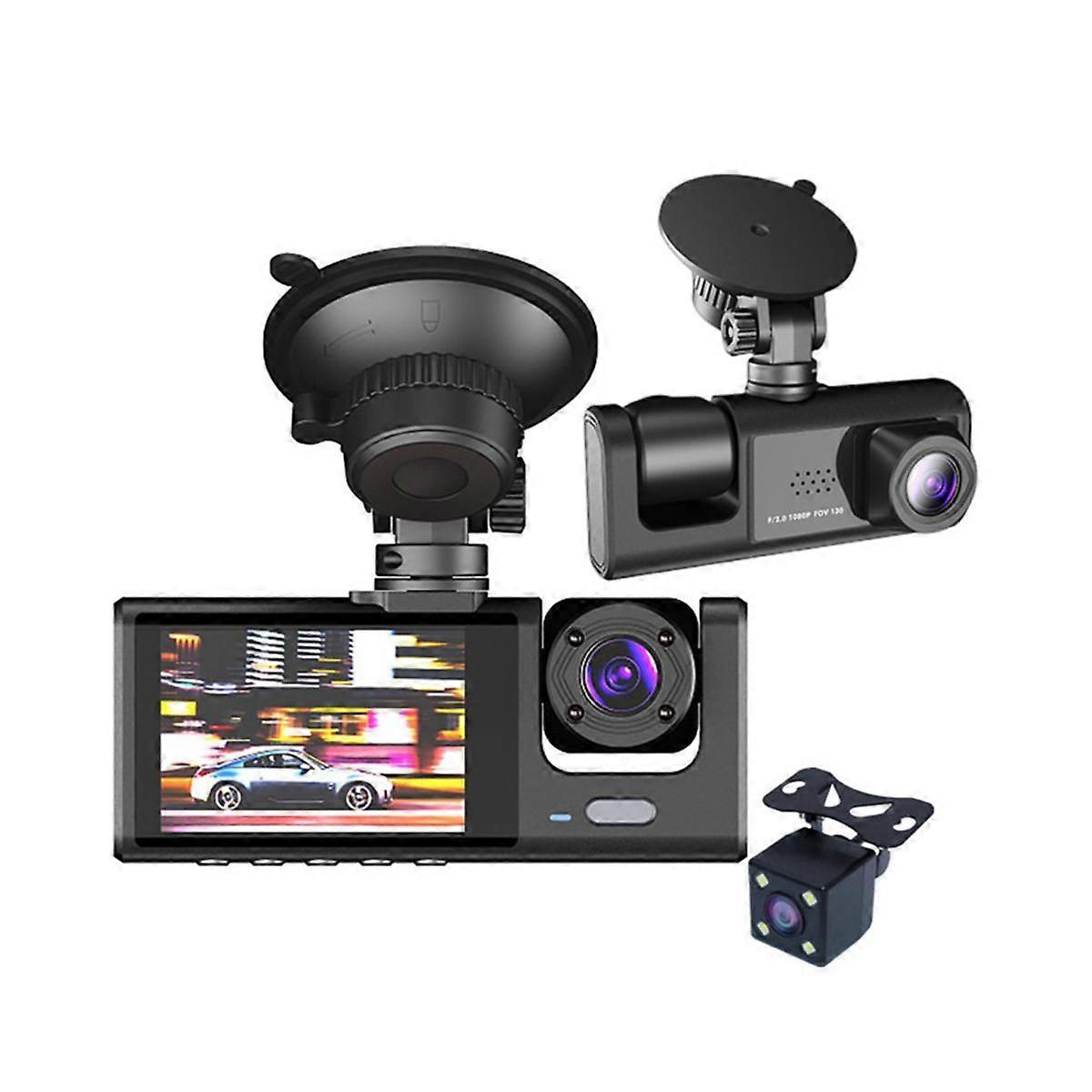 3 φακός κάμερας DVR αυτοκινήτου 3-καναλιών dash cam HD 1080P εμπρός και πίσω μέσα Dashcam Video Recorder σχεδόν