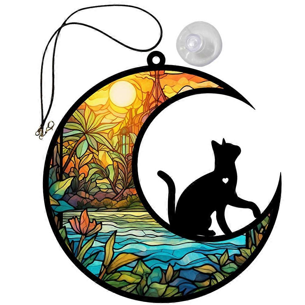 キャットムーンウィンドウハンギングオーナメントアクリルペンダントウィンドウホームガーデンデコレーション