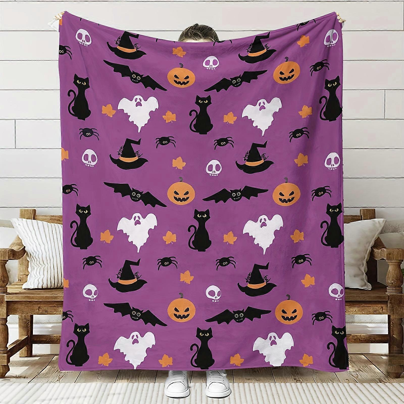 Halloween Theme Blanket Funny Pumpkin Cat Ghost Print Flannel Blanket Soft Throw Blanket Nap Blanket Design 199