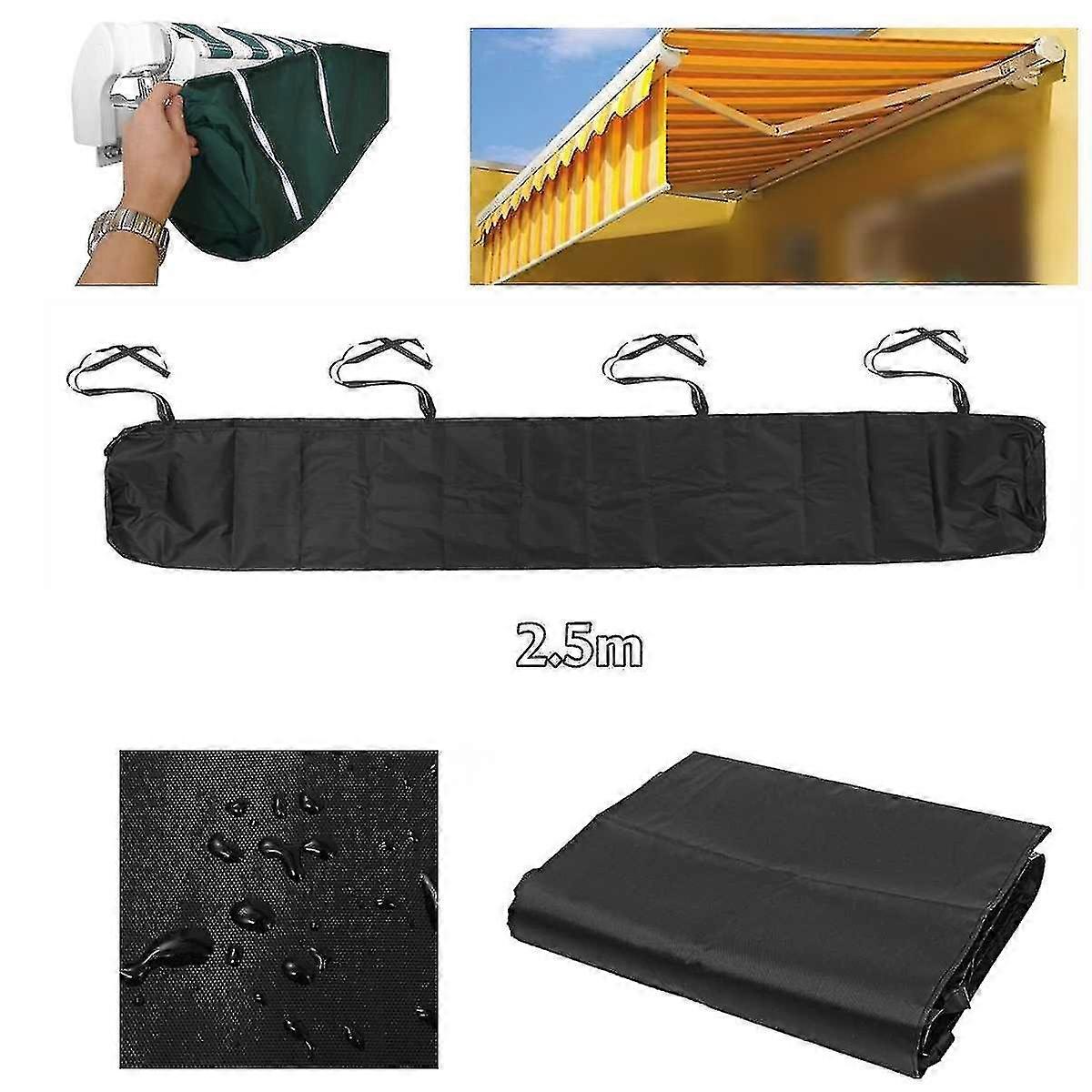 Protective Awning Cover Storage Bag With String For Outdoor Garden Sun Protection Dustproof (4m)black