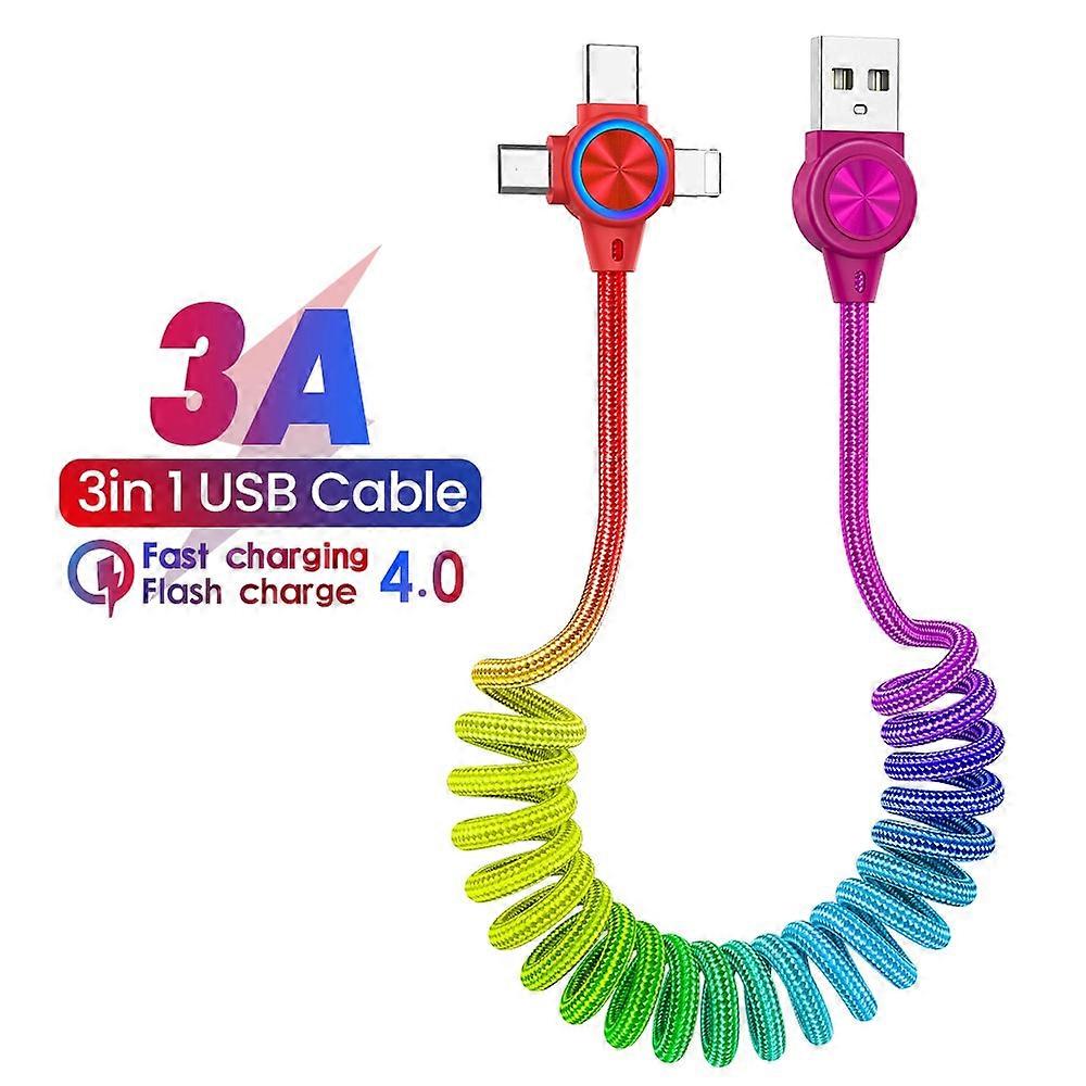 3A Spring Cable For iPhone Micro 8 Pin Type-C Fast Charger Retractable