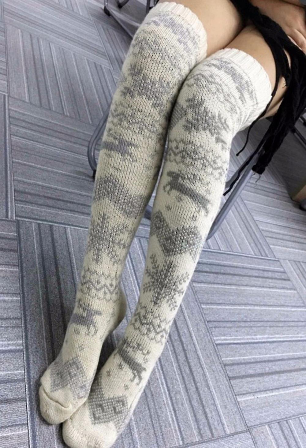 Christmas Snowflake Elk Socks Thigh 