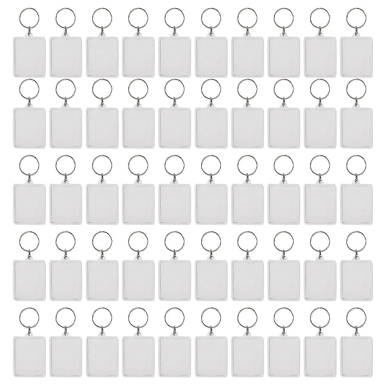 50Pcs Photo Frame Keyring Rectangular Transparent Key Ring Chain Keychain Picture Holder Pendant