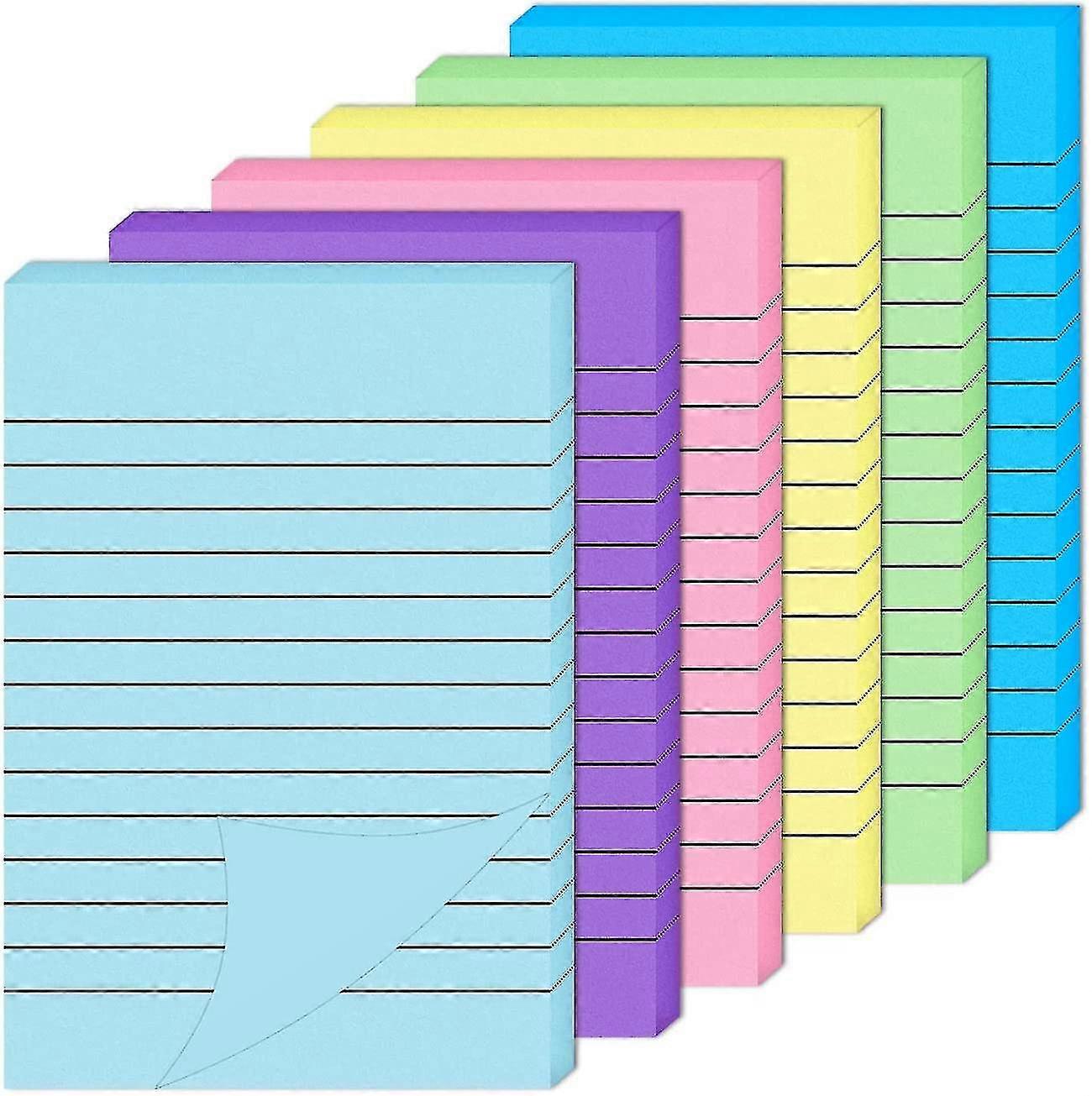 Sticky Notes 6 Pièces Ruled Sticky Notes, Tapis de Notes Sticky Colorés Doublés