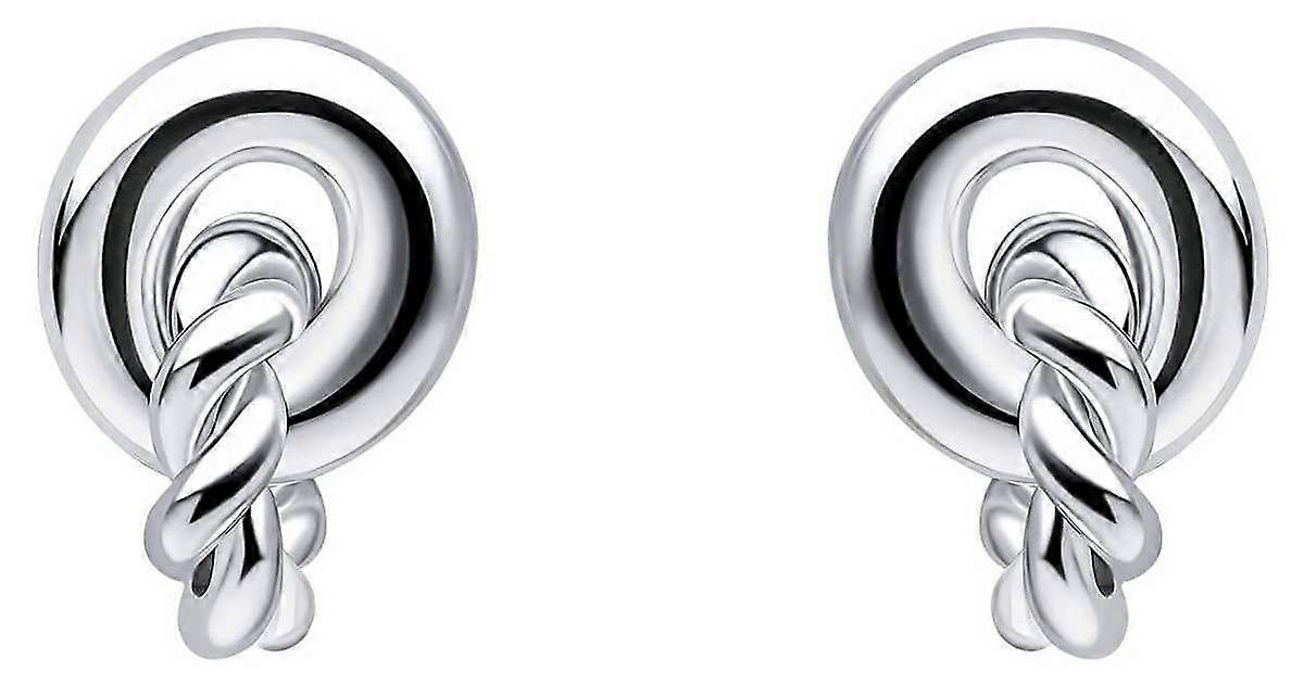 Beginnings Plain and Rope Linked Circles Stud Earrings - Silver