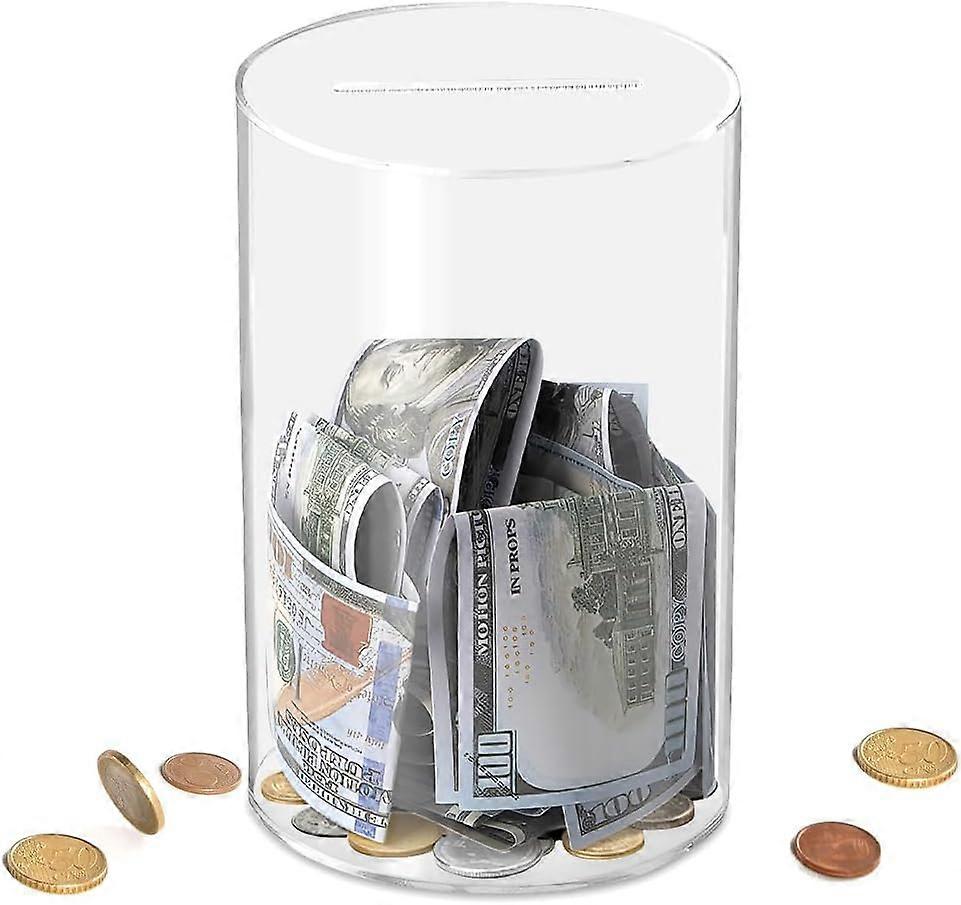 Acrylic piggy bank, 9 x 15 cm transparent acrylic piggy bank for storing cash or coins, non-openable piggy bank, suitable for adults and children