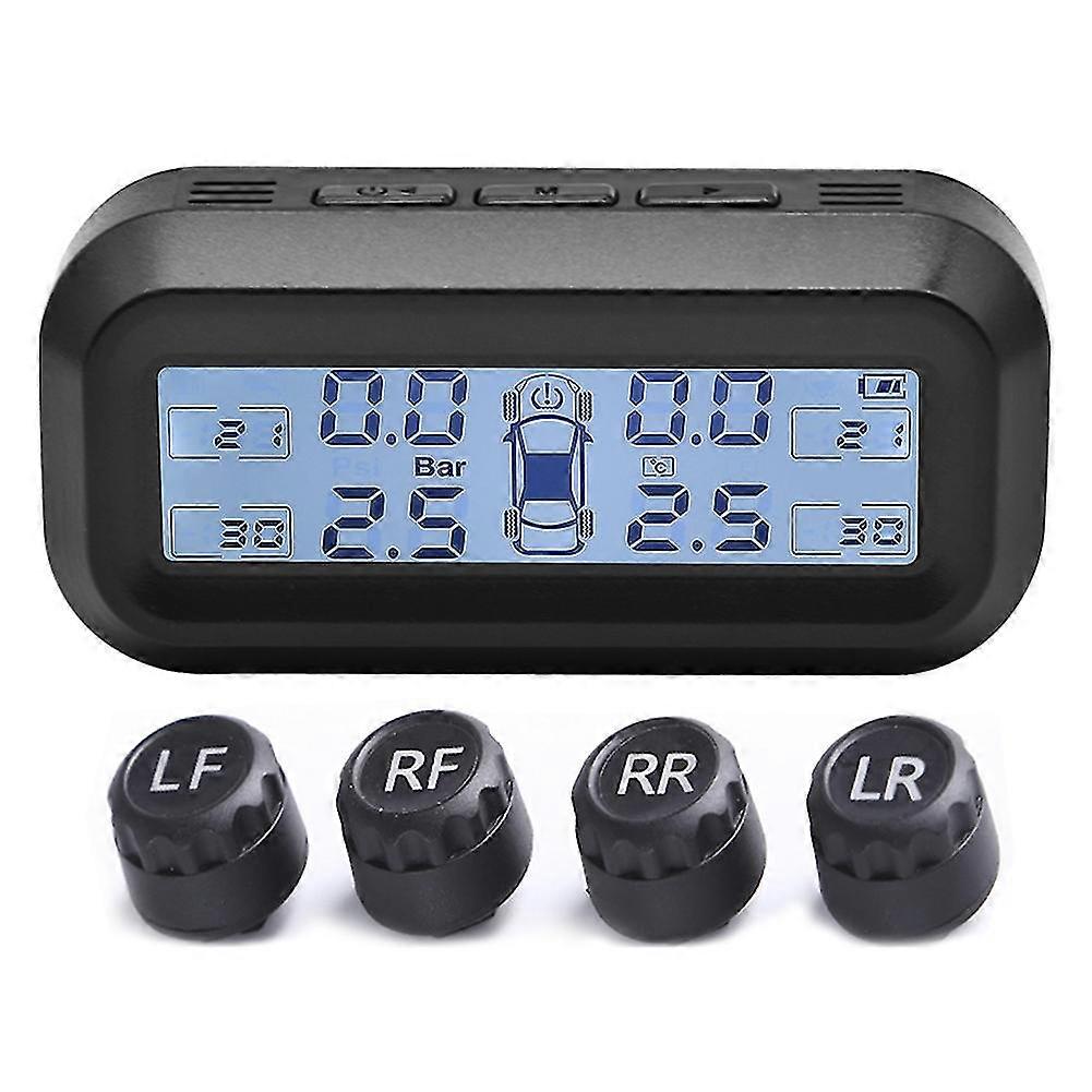 Solar Car Tpms Digital Lcd Display Car Security Temperature Alarm Tire Pressure Monitoring System 4 External Internal Sensors