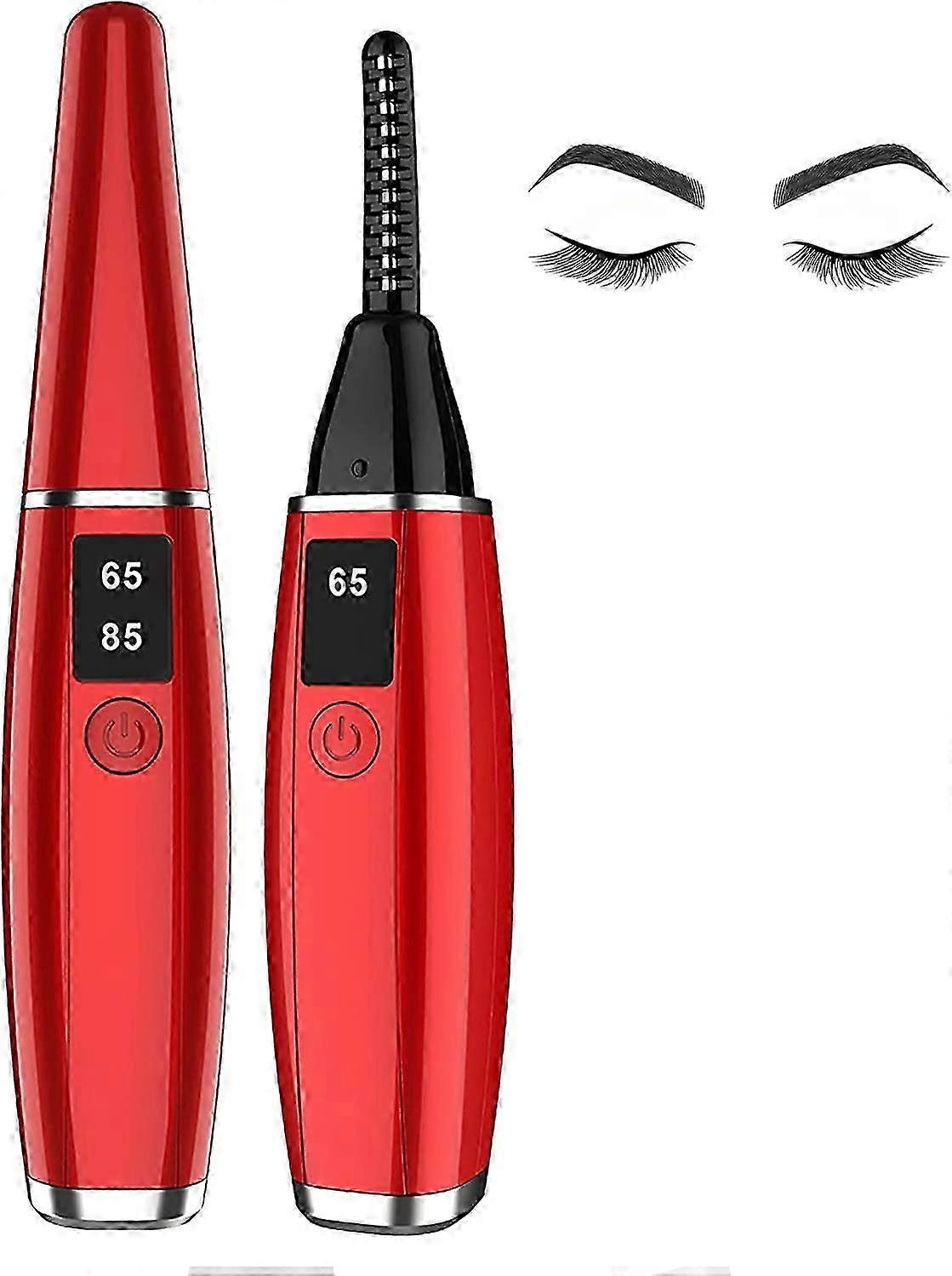 مكبسة رمش 2 درجة حرارة ، 10 ثوان تسخين سريع USB شحن كهربائي ، شاشة LCD ، مع فرشاة تنظيف (أحمر)