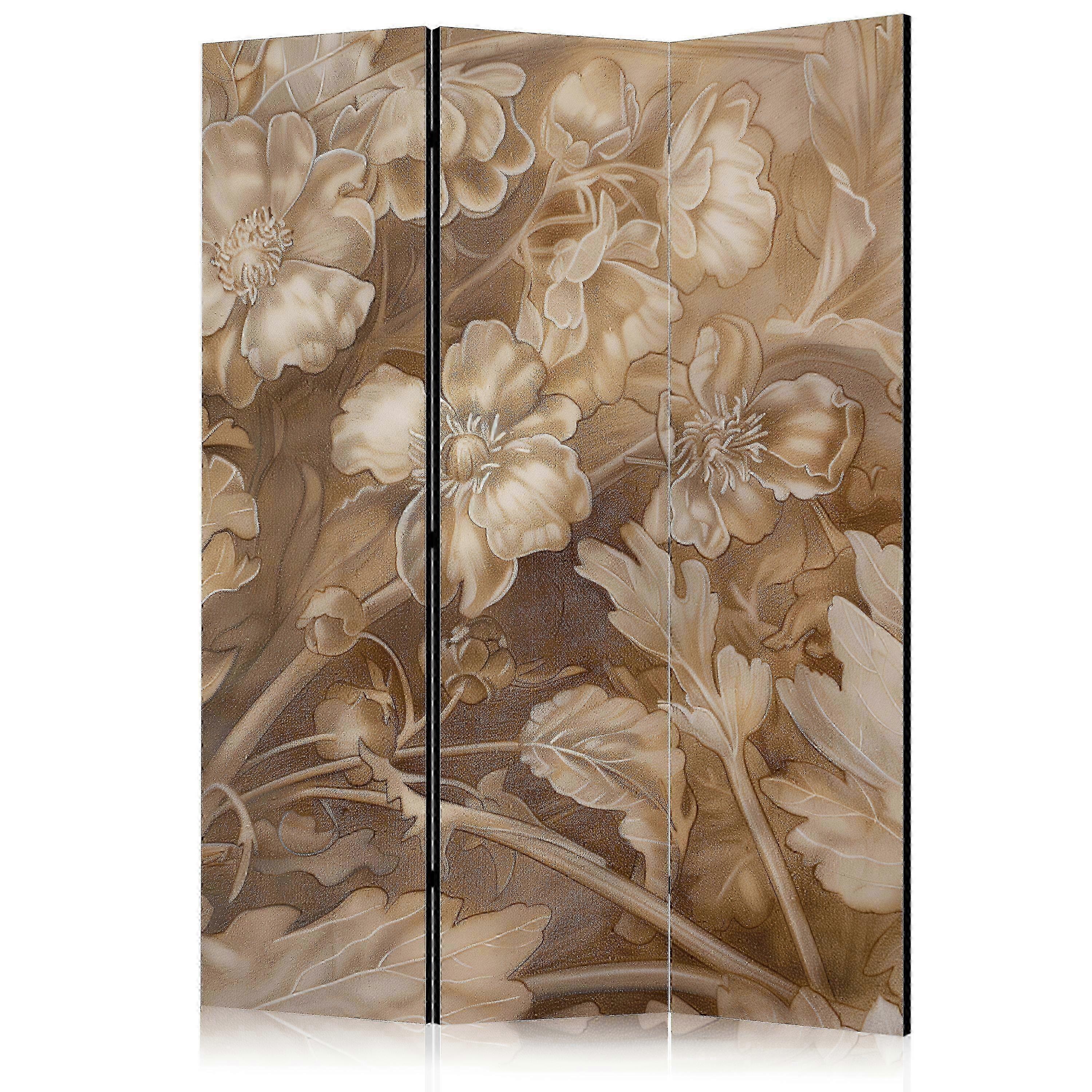 Divisor de Quarto - Ornamentos Florais Esculpidos em Tons Sépia e Castanhos Suaves