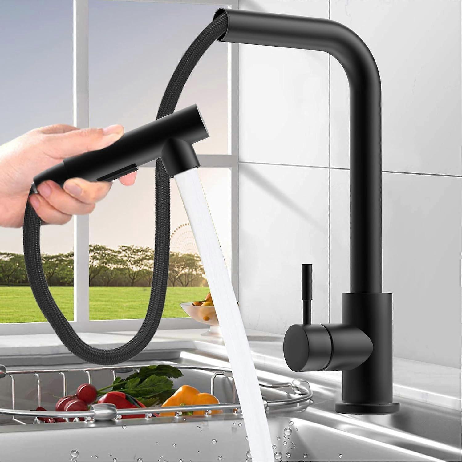 Robinet de Cuisine Douchette Extractible , Robinet d'Evier Rotatif 360avec 2 Modes de Pulvrisation, Mitigeur Cuisine Froid & Chaud Disponible, Noir M