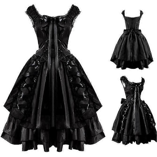 Femmes Classique Noir Superposé Lacet-up Goth Lolita Robe Medieval Renaissance Vêtements