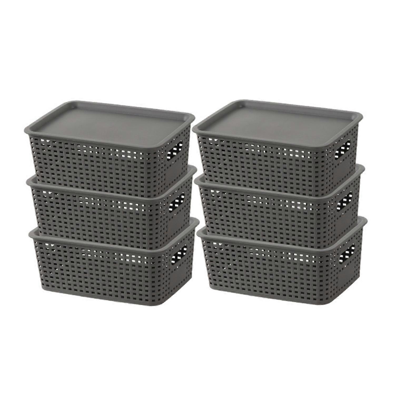 6Pcs Plastic Storage Baskets with Lid Handle Design Large Capacity Stackable Storage Container