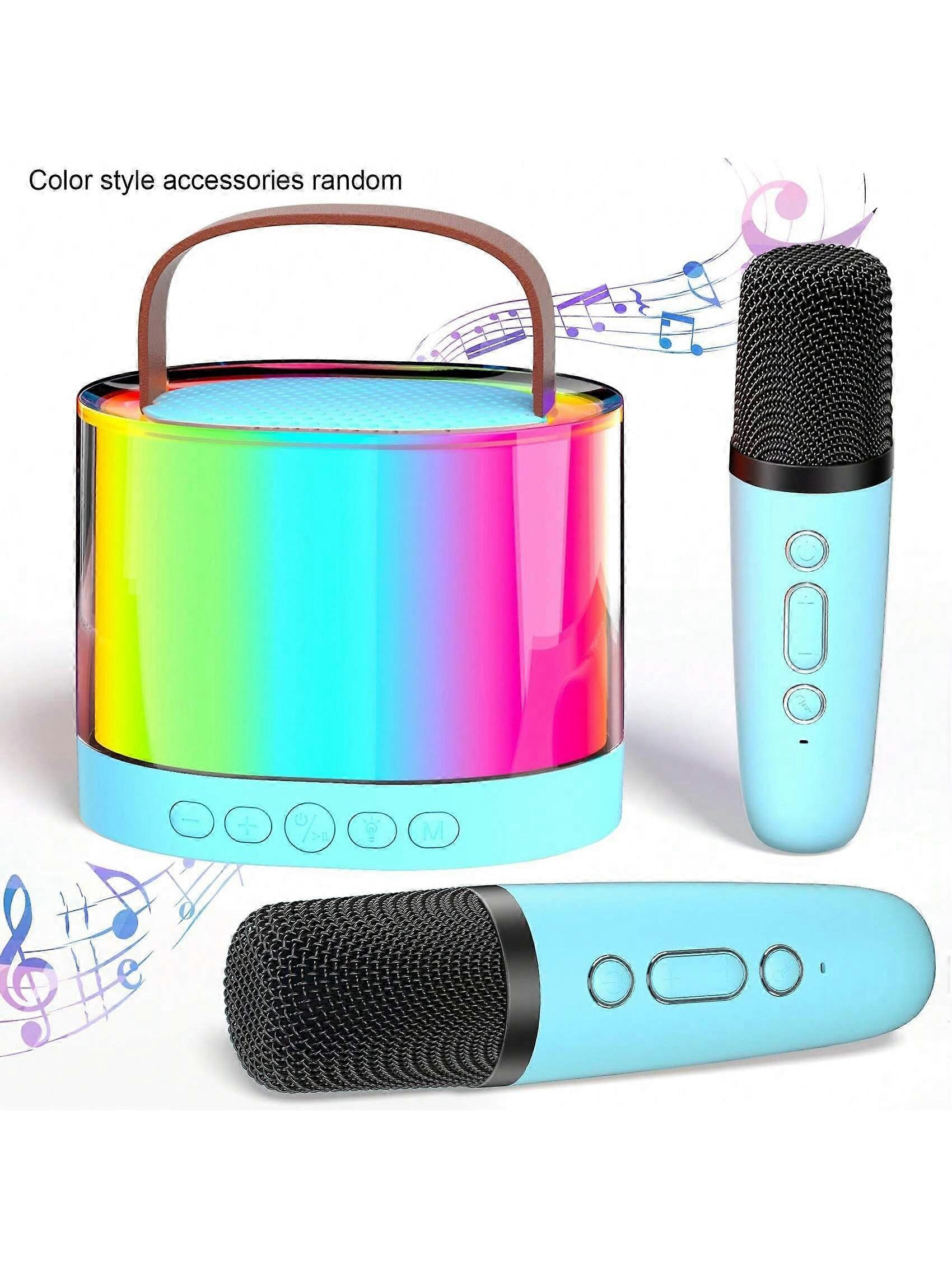 آلة كاريوكي صغيرة ، مكبر صوت بلوتوث محمول ، ميكروفونات لاسلكية 2 قطعة ، لعبة حفلات للبالغين والعائلة ، هدية عيد ميلاد (اللون والملحقات بشكل عشوائي