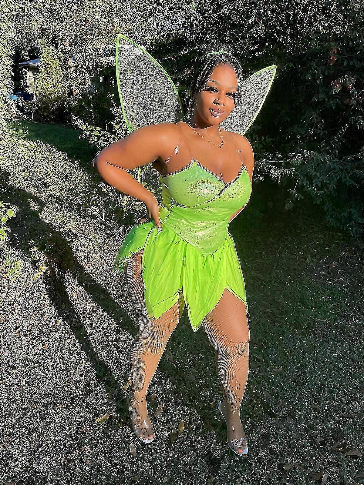 女性グリーンフェアリーティンカーベルコスプレコスチューム+ウィングスセット