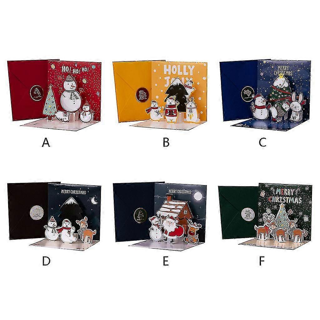 6PCS 3d Merry Christmas Greeting Card Postcards Invitations With Envelope New Year Cards