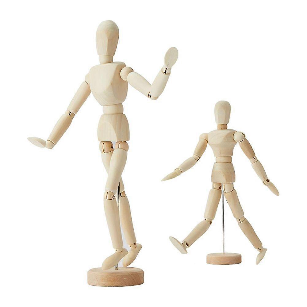 2Pack,8 Inch & 12 Inch,Human Figure Puppet Model Wooden Male Mannequin Doll Decorative Stand for Sk