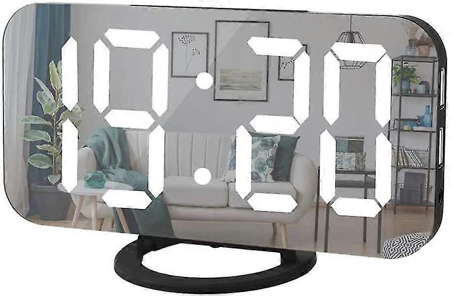 Digital Alarm Clock, 6" Large Mirror Surface Led Clocks With Dual Usb Charger Ports, Auto/custom Brightness,easy Snooze Function, Alarm Clocks For Bed