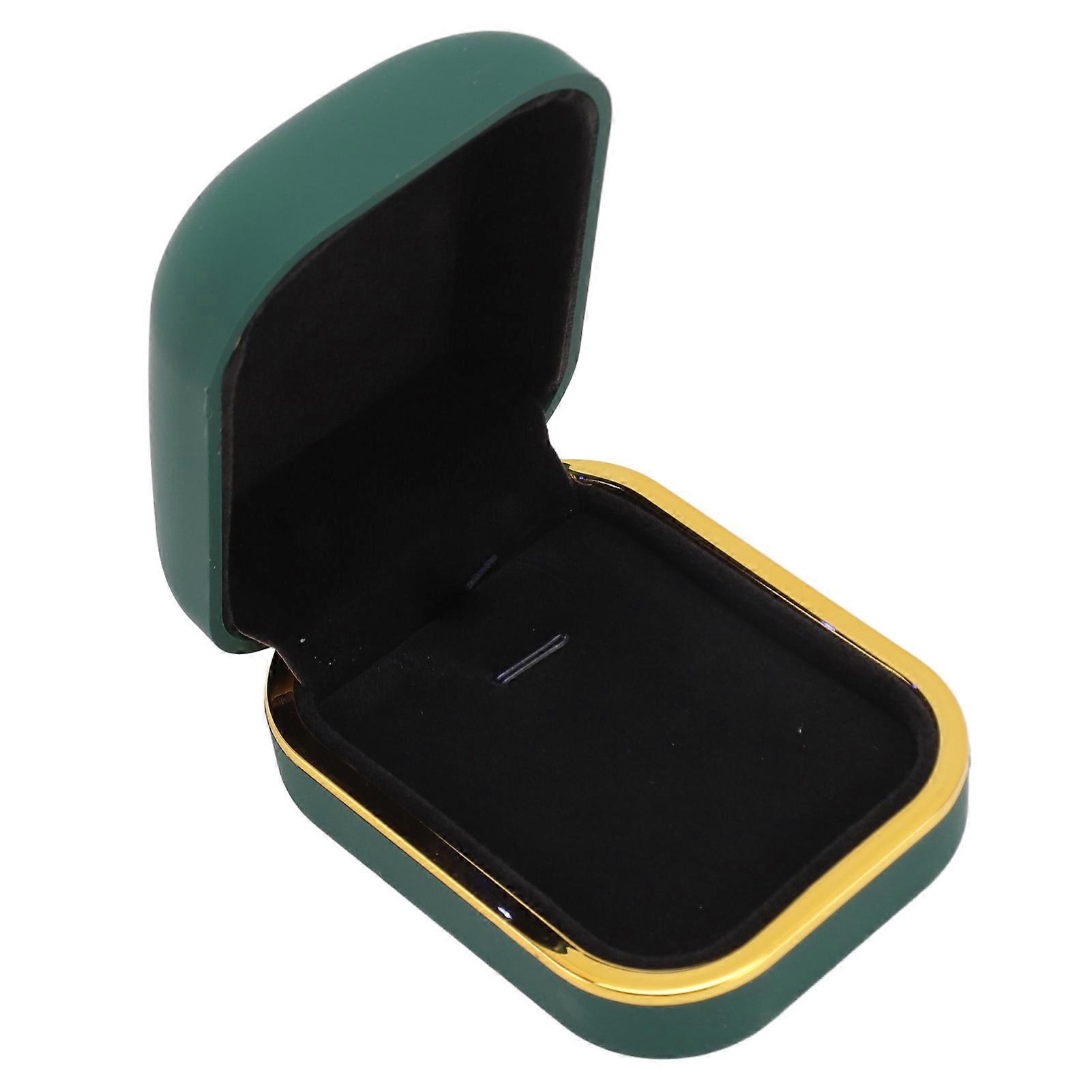 LED Pendant Necklace Box Rounded Edges Soft Lining Dark Green