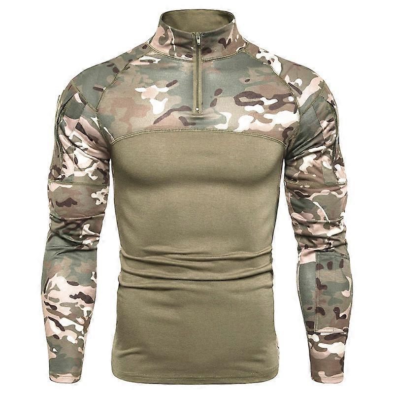 Men's Outdoor Long Sleeve Camo T-Shirt with Zipper, Lightweight Fabric, Moisture-Wicking, Available in Multiple Sizes