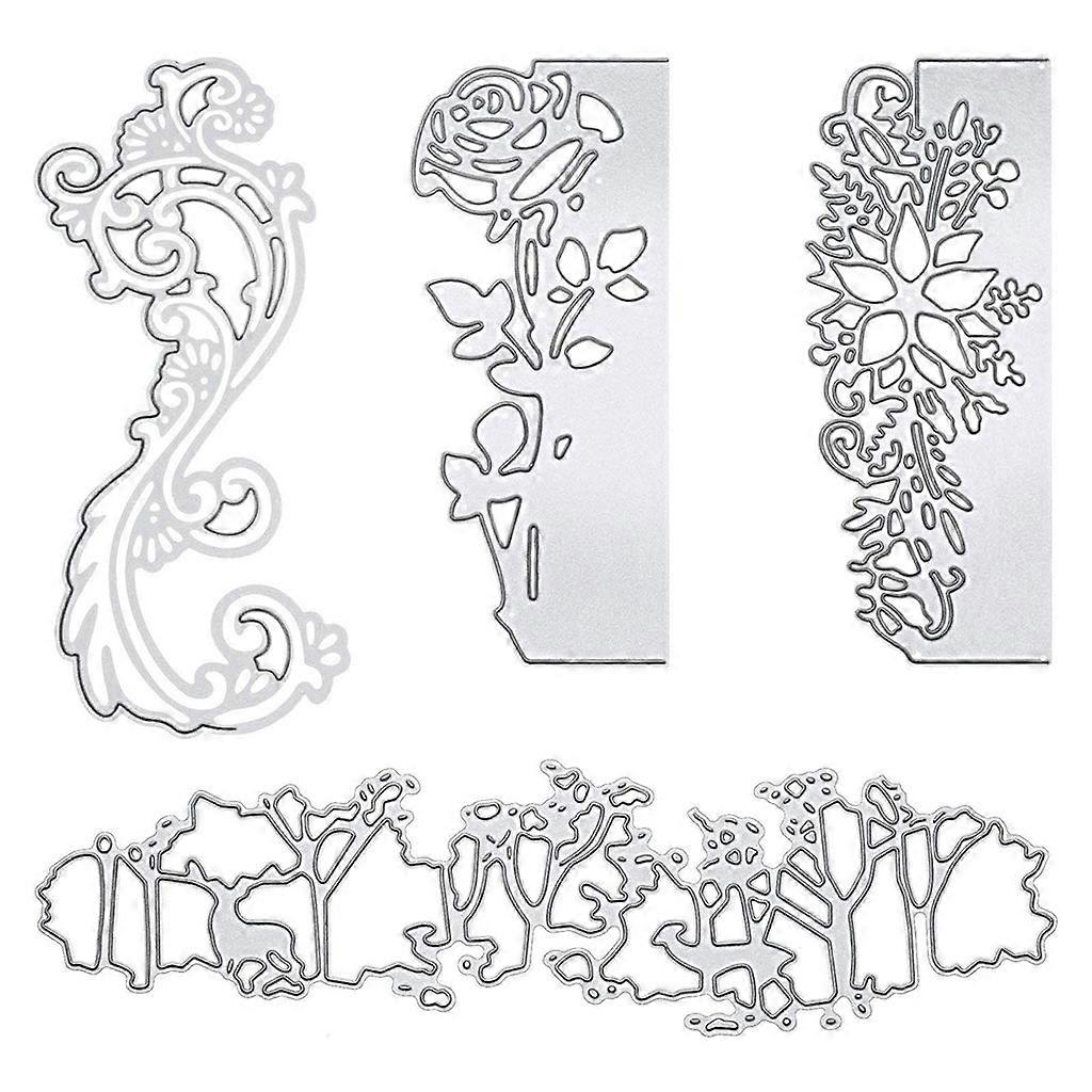 4 قطع زهرة قطع المعادن يموت الاستنسل سكرابوكينغ DIY ألبوم ختم ورقة بطاقة فضية