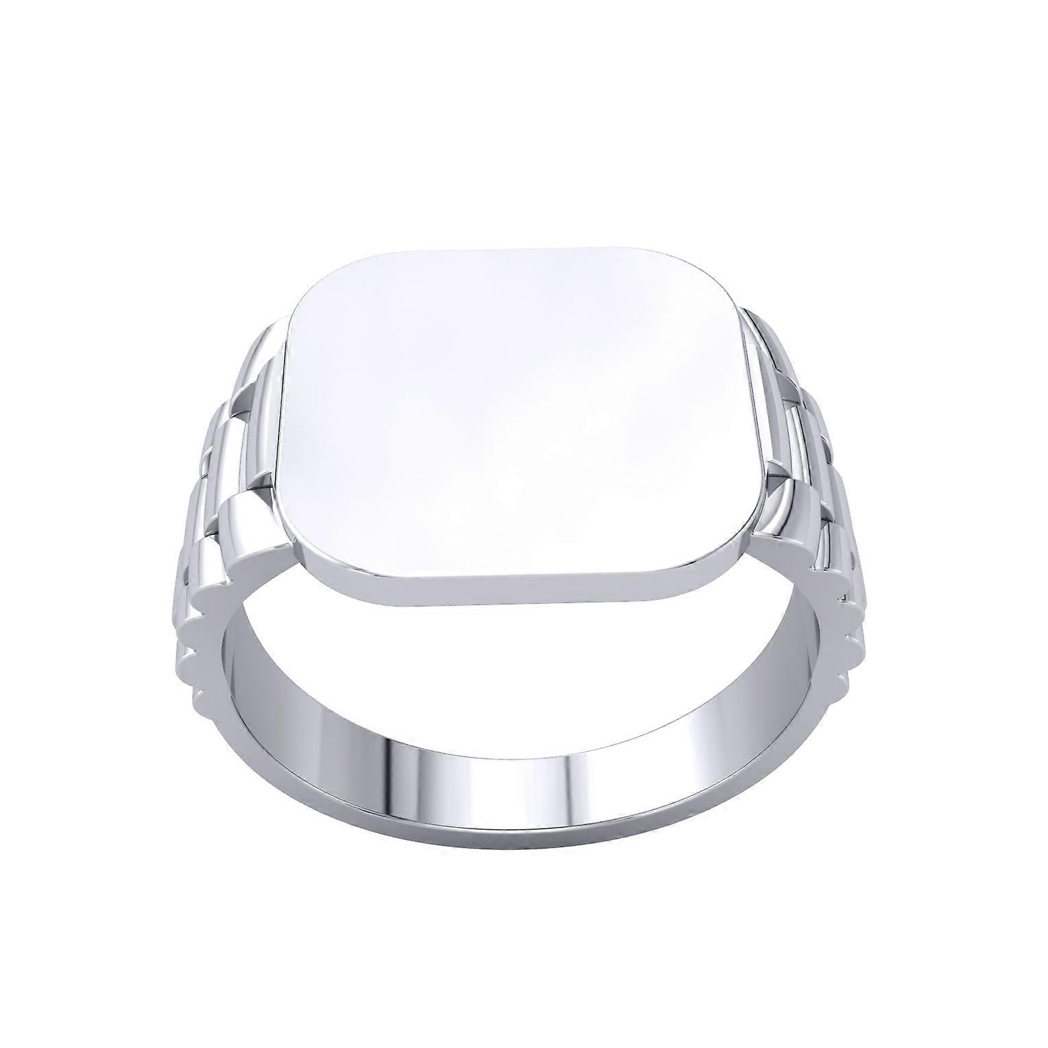 Jewelco London Herren Platinbeschichtetes Sterlingsilber Präsidenten-Gliederuhrenarmband Quadratisches Kissen Siegelring