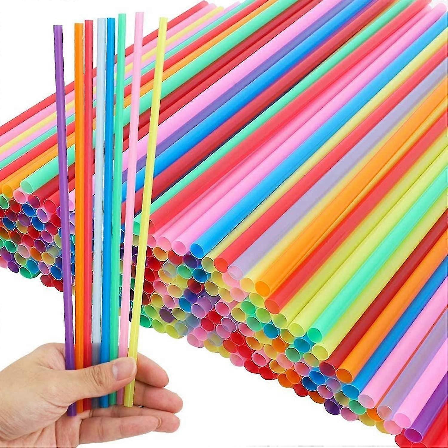500 Pack Plastic Straws, 10.3', Assorted Colors