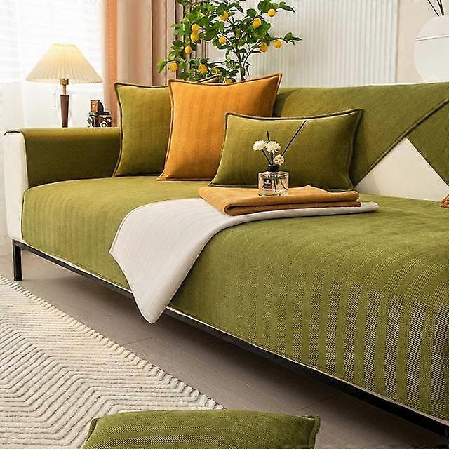 Universal Sofa Cover Chenille Fabric Solid Color Striped Living Room Sofa Cushion Simple Non -Slip Sofa Cushion Armrest Backrest