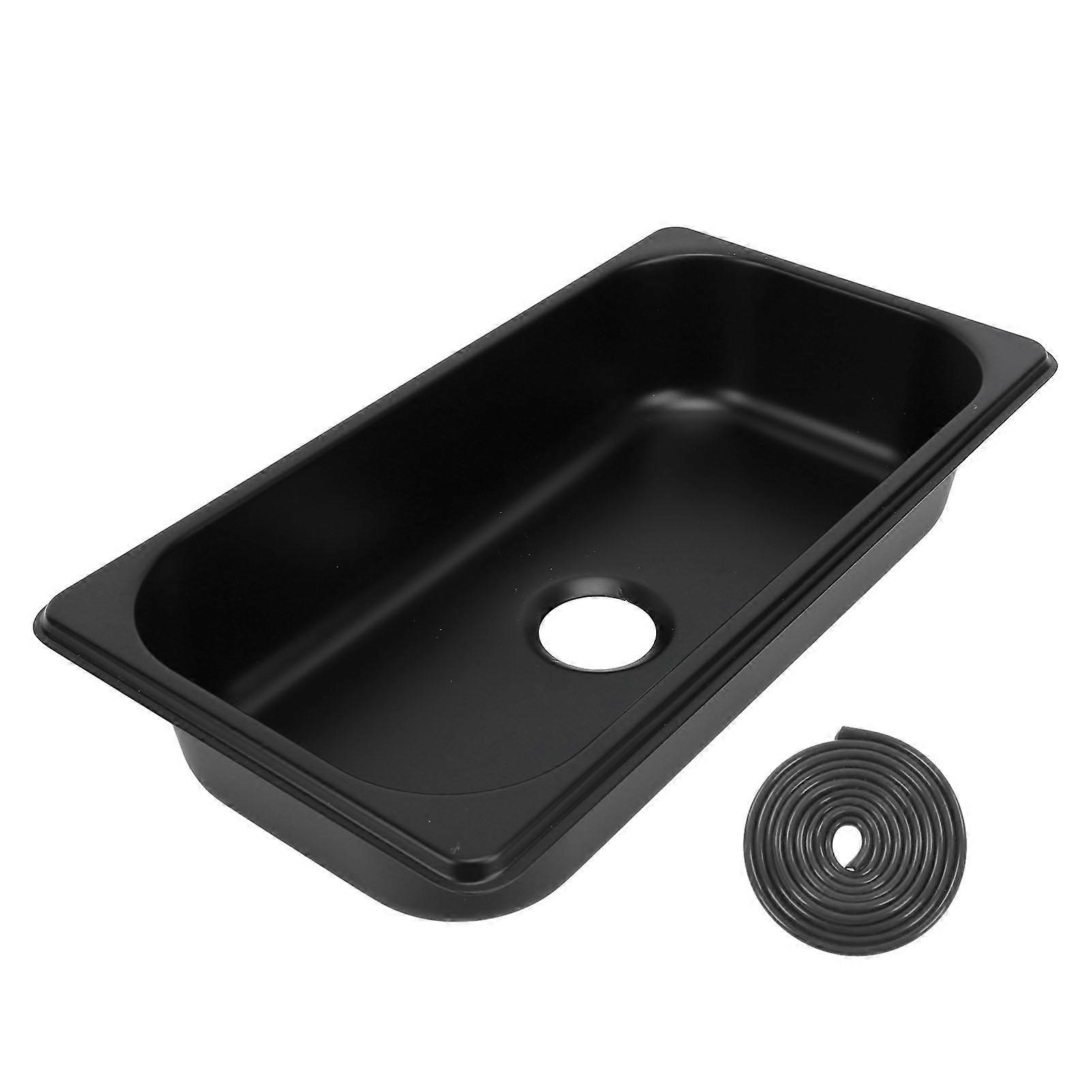 RV-vask 304 rustfritt stål innebygd håndvask 40 mm avløp svart